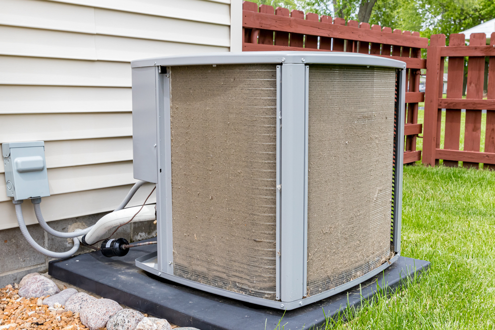 Dirty,Air,Conditioning,Condenser,Unit.,Condenser,Coil,Full,Of,Dirt